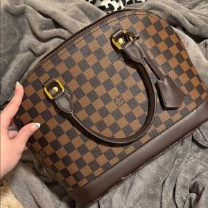 Louis Vuitton Brown Checkered Dome Satchel with Gold Hardware